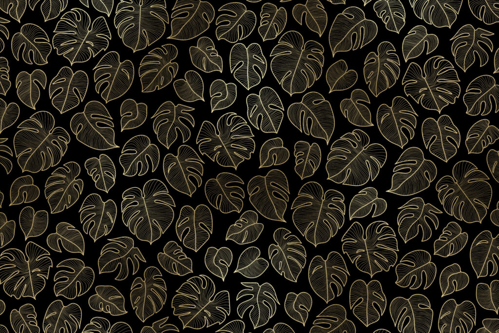 PlateART Duschrückwand Exklusiv Monstera Blätter schwarz gold glänzend