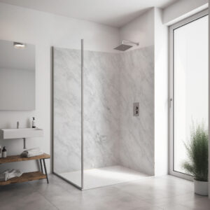 PlateART Eck Duschrückwand Marmor Weiß Grau ST_05_16