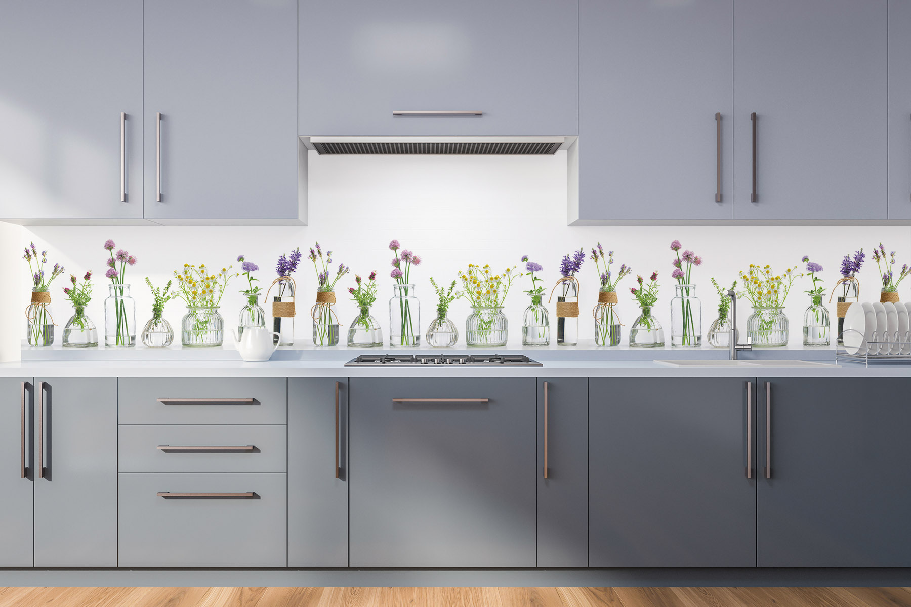 PlateART Küchenrückwand Motiv Blumen auf weißem Hintergrund