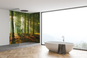 PlateART Duschrückwand Motiv Wald Fluss