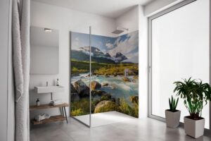 PlateART Duschrückwand Küchenrückwand Wandverkleidung Fluss Berge Natur