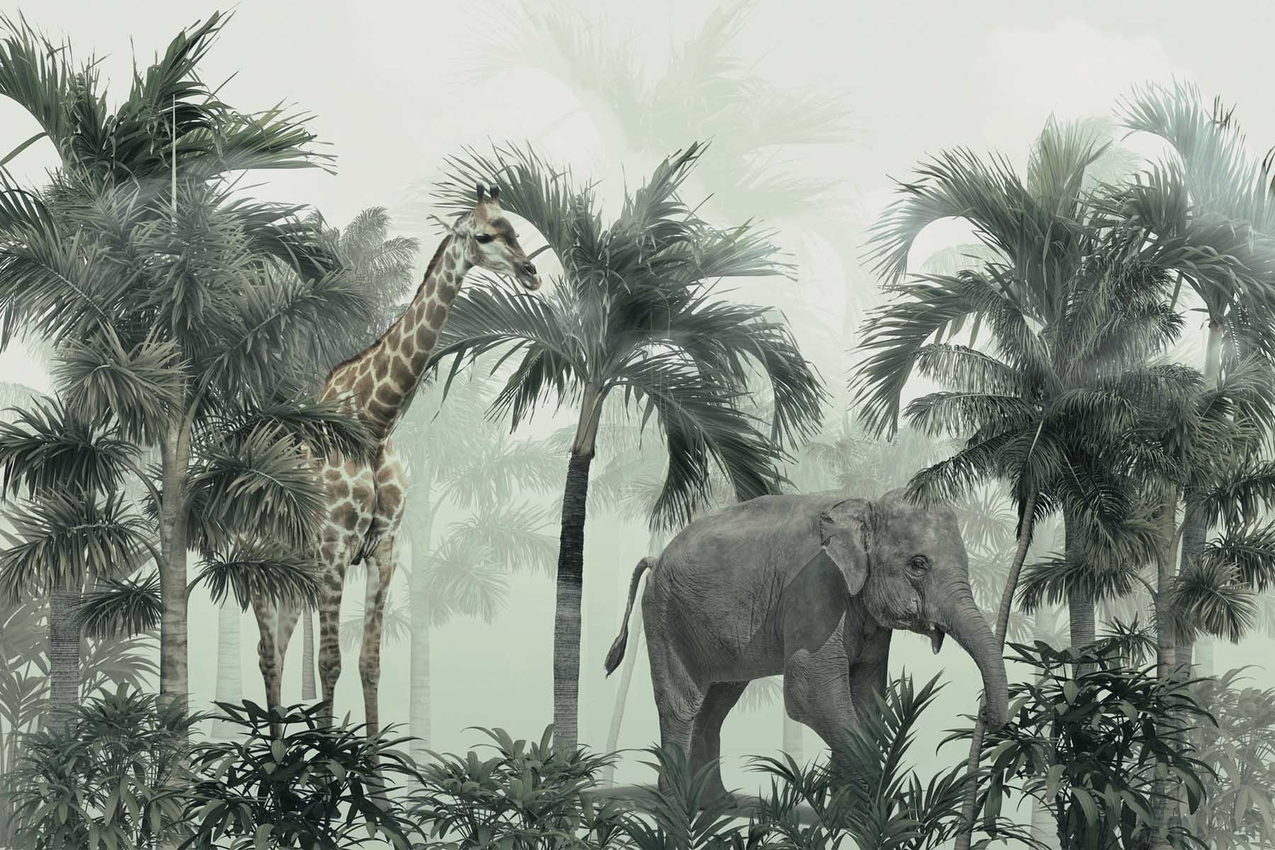 PlateART Duschrückwand tropischer Wald Giraffe Elefant