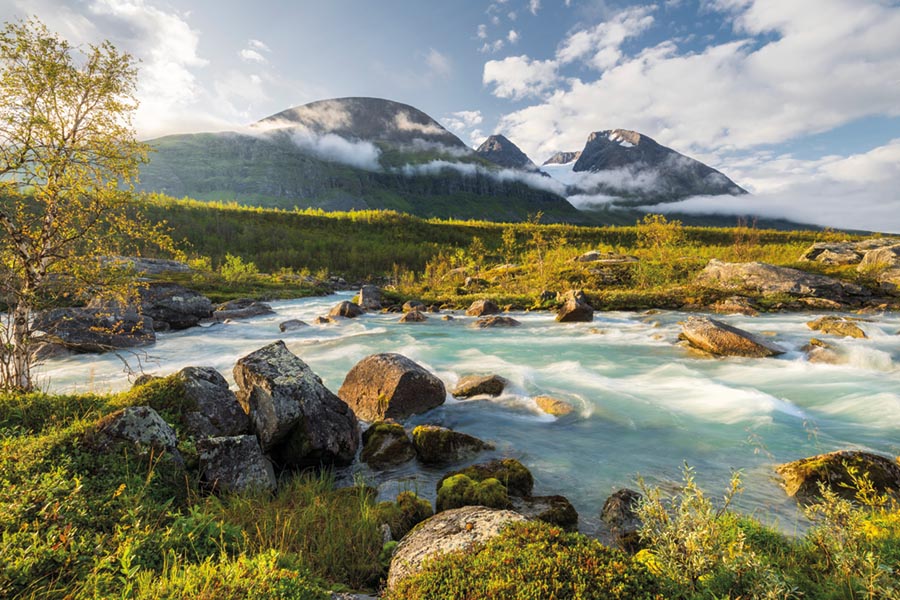 PlateART Duschrückwand Küchenrückwand Wandverkleidung Fluss Berge Natur